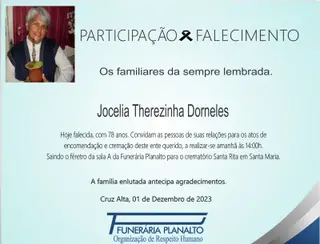 Falecimento, Jocelia Therezinha Dorneles, aos 78 anos 